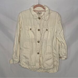 LOFT Ivory Button-Up Utility Chore Jacket Shacket Size S EUC